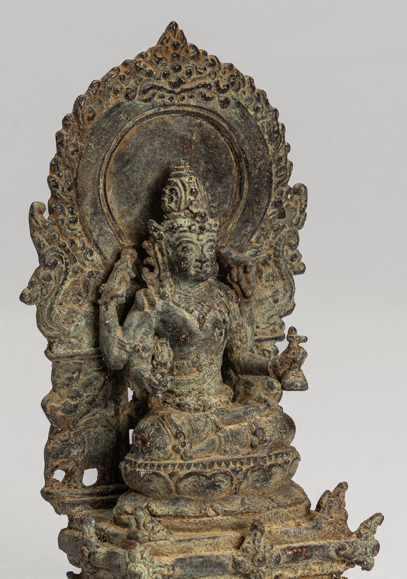 Vishnu - Antique Java Style Indonesian Majapahit Seated Bronze Vishnu Statue - 15cm/6"