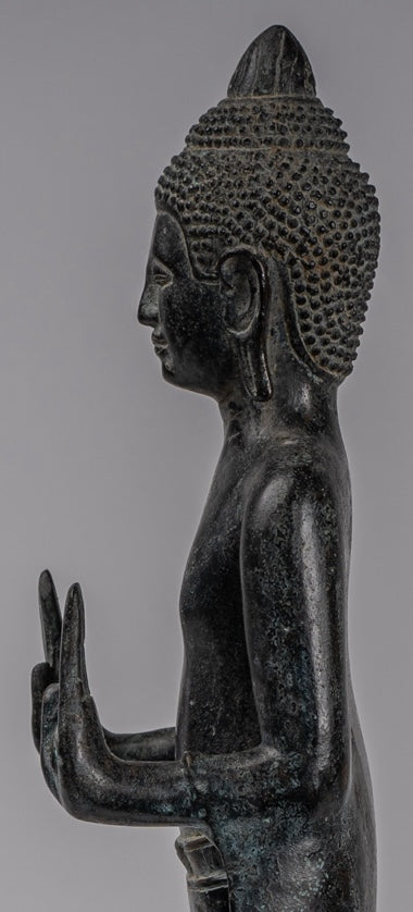 Buddha Statue - Antique Khmer Style Bronze Standing Abhaya Protection Buddha Statue - 49cm/20"