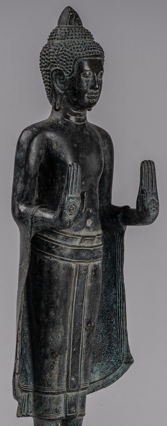 Buddha Statue - Antique Khmer Style Bronze Standing Abhaya Protection Buddha Statue - 49cm/20"