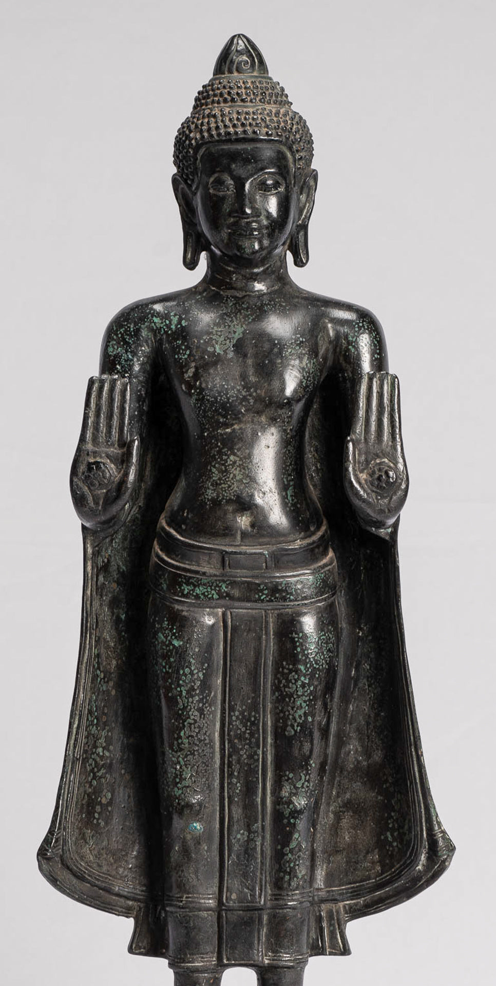 Buddha Statue - Antique Khmer Style Bronze Standing Abhaya Protection Buddha Statue - 49cm/20"