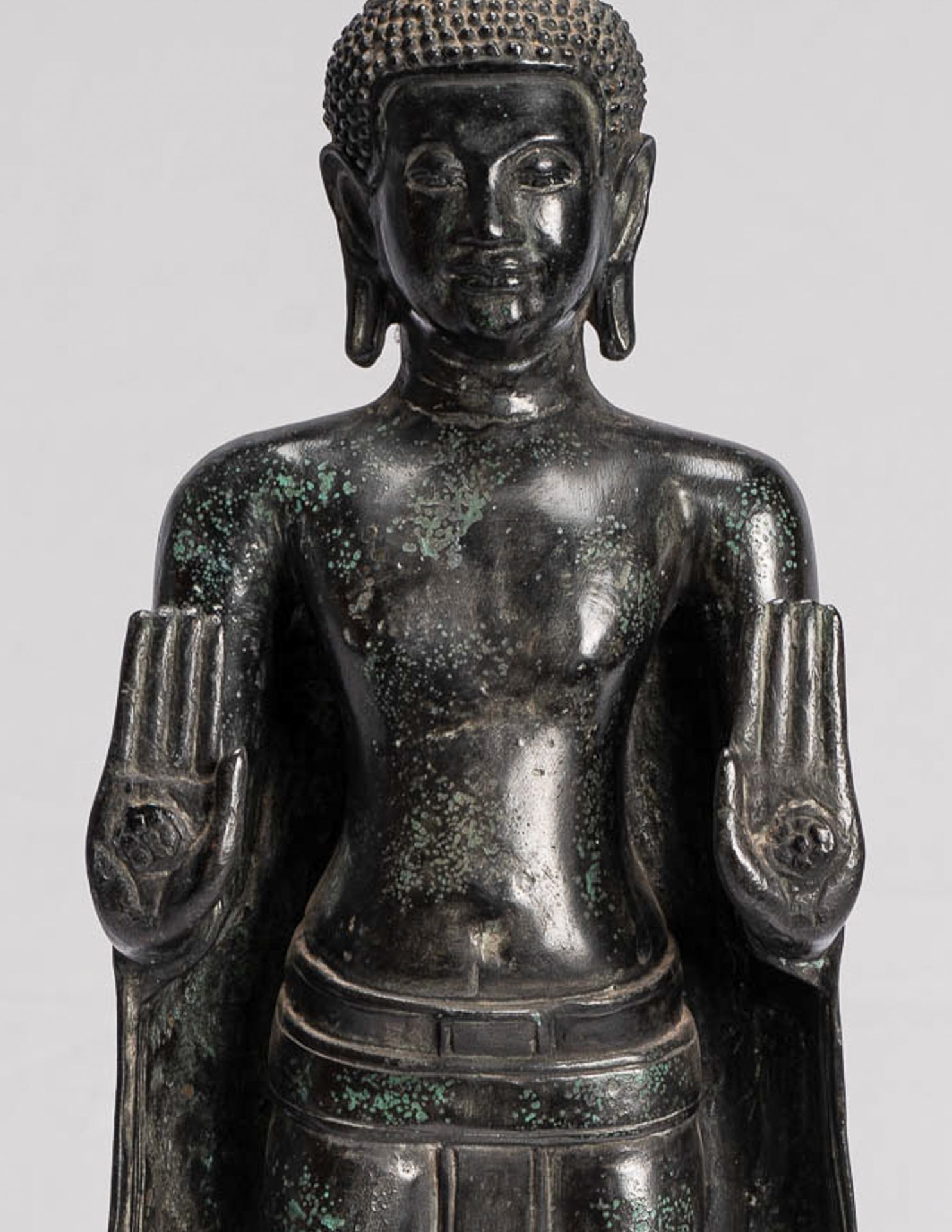 Buddha Statue - Antique Khmer Style Bronze Standing Abhaya Protection Buddha Statue - 49cm/20"