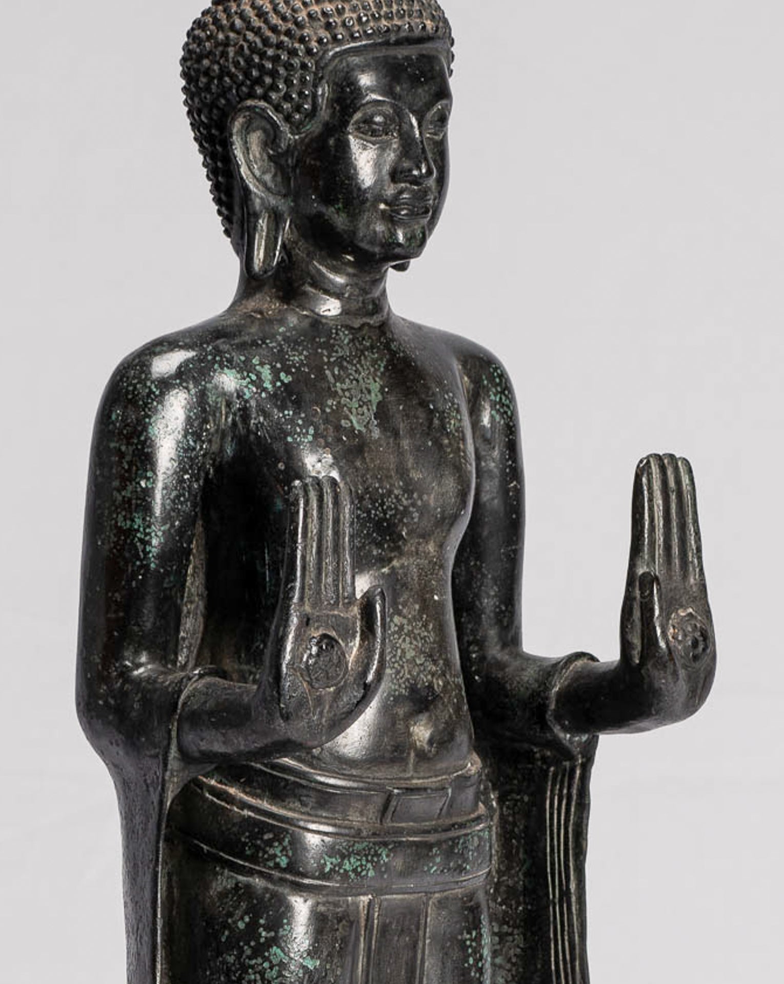 Buddha Statue - Antique Khmer Style Bronze Standing Abhaya Protection Buddha Statue - 49cm/20"