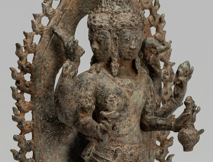 Brahma Statue - Antique Indonesian Style Majapahit Standing Bronze Brahma Statue - 32cm/13"