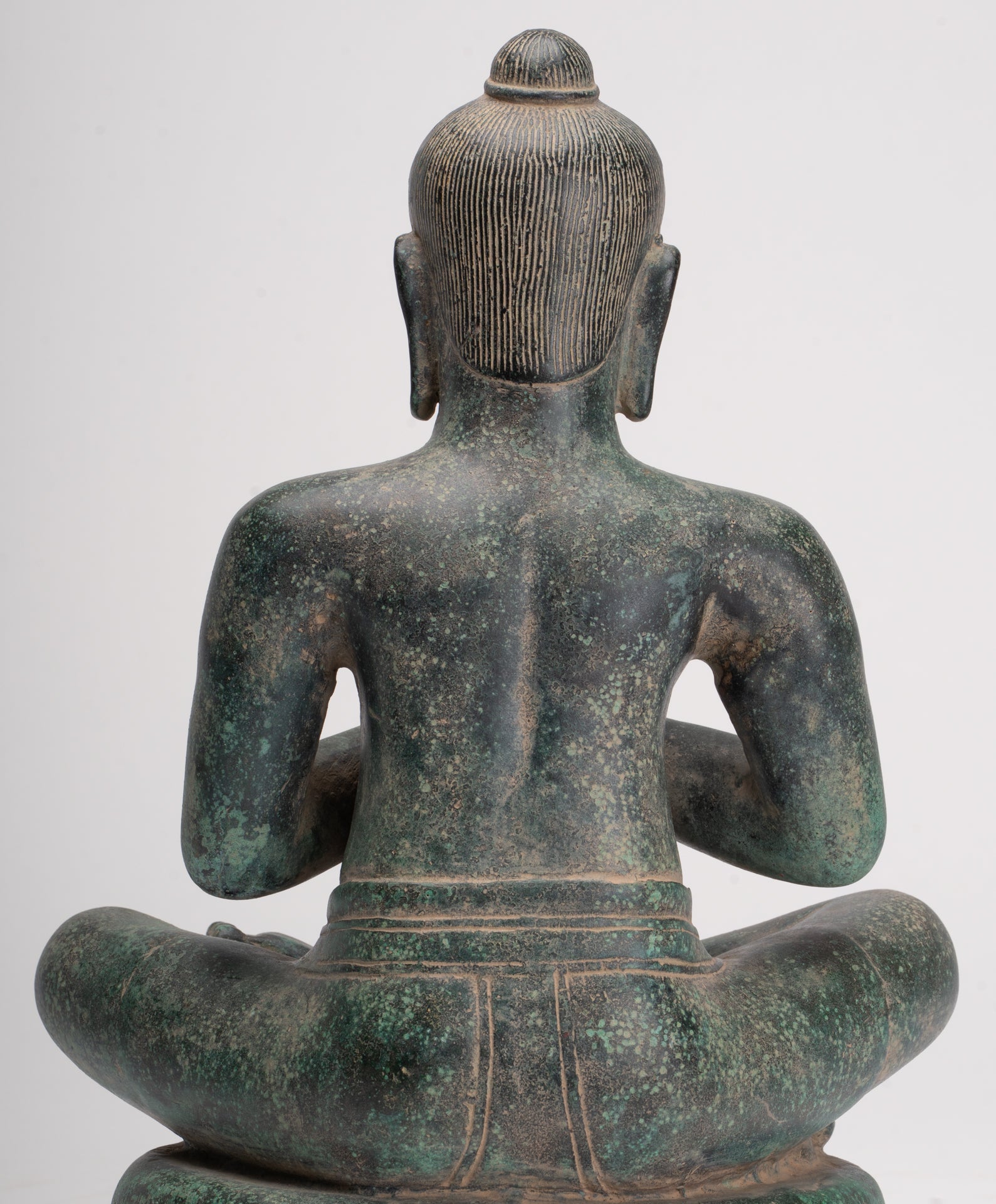 Statua di Jayavarman - Statua di Jayavarman VII in bronzo seduto in stile Khmer antico - 31 cm/12"