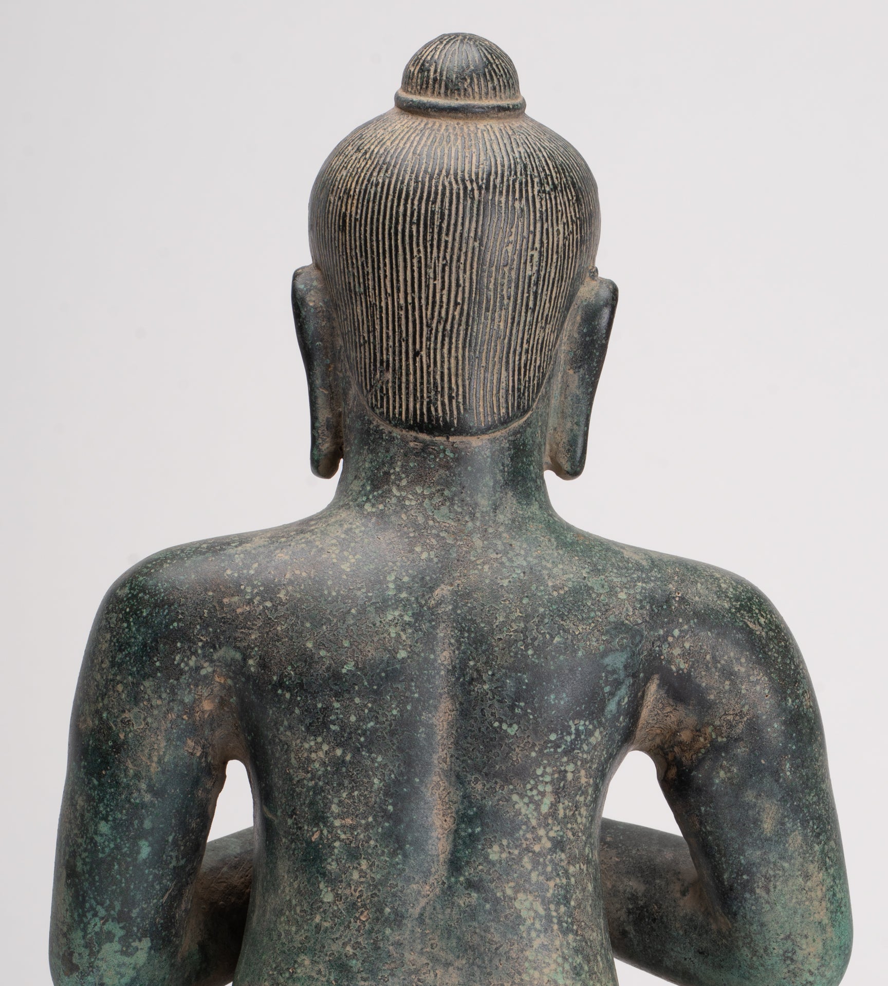 Statua di Jayavarman - Statua di Jayavarman VII in bronzo seduto in stile Khmer antico - 31 cm/12"