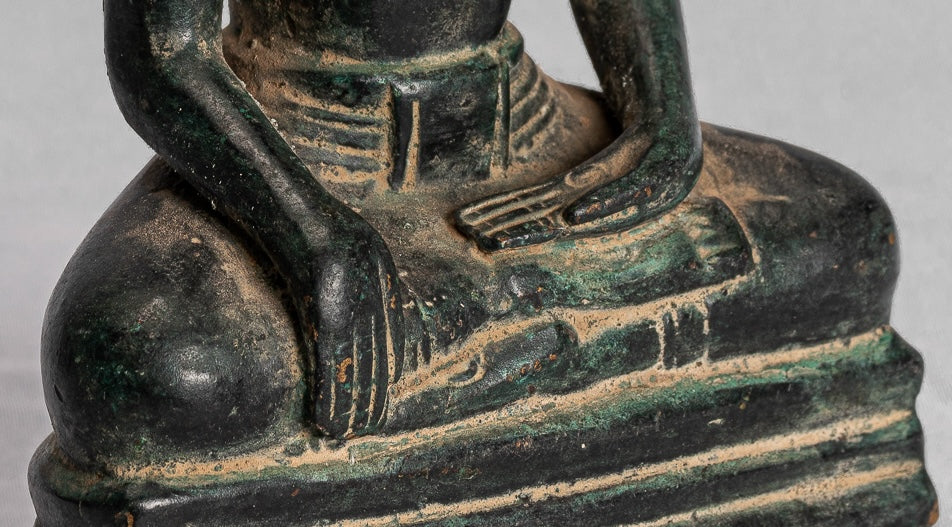 Statue de Bouddha - Antique Khmer Style Bronze Illumination Phnom da Bouddha Statue - 15cm / 6 "