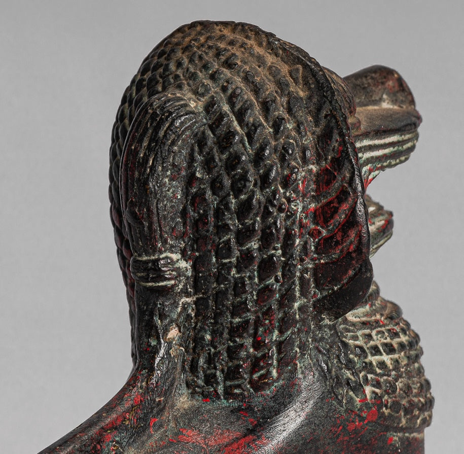 Temple Lion - Antique Khmer Style Bronze Standing Temple Guardian or Lion - 12cm/5"