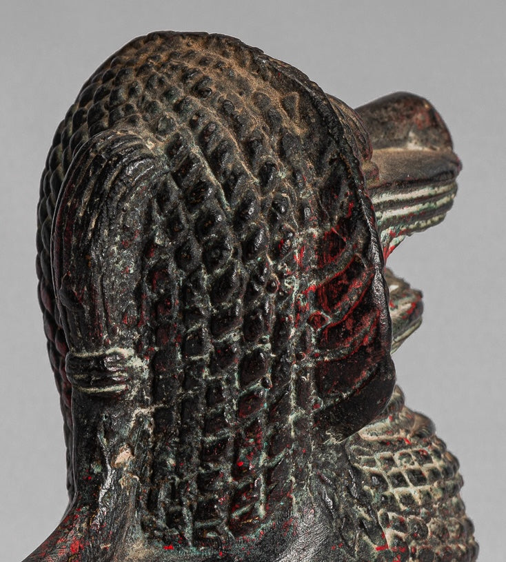 Temple Lion - Antique Khmer Style Bronze Standing Temple Guardian or Lion - 12cm/5"