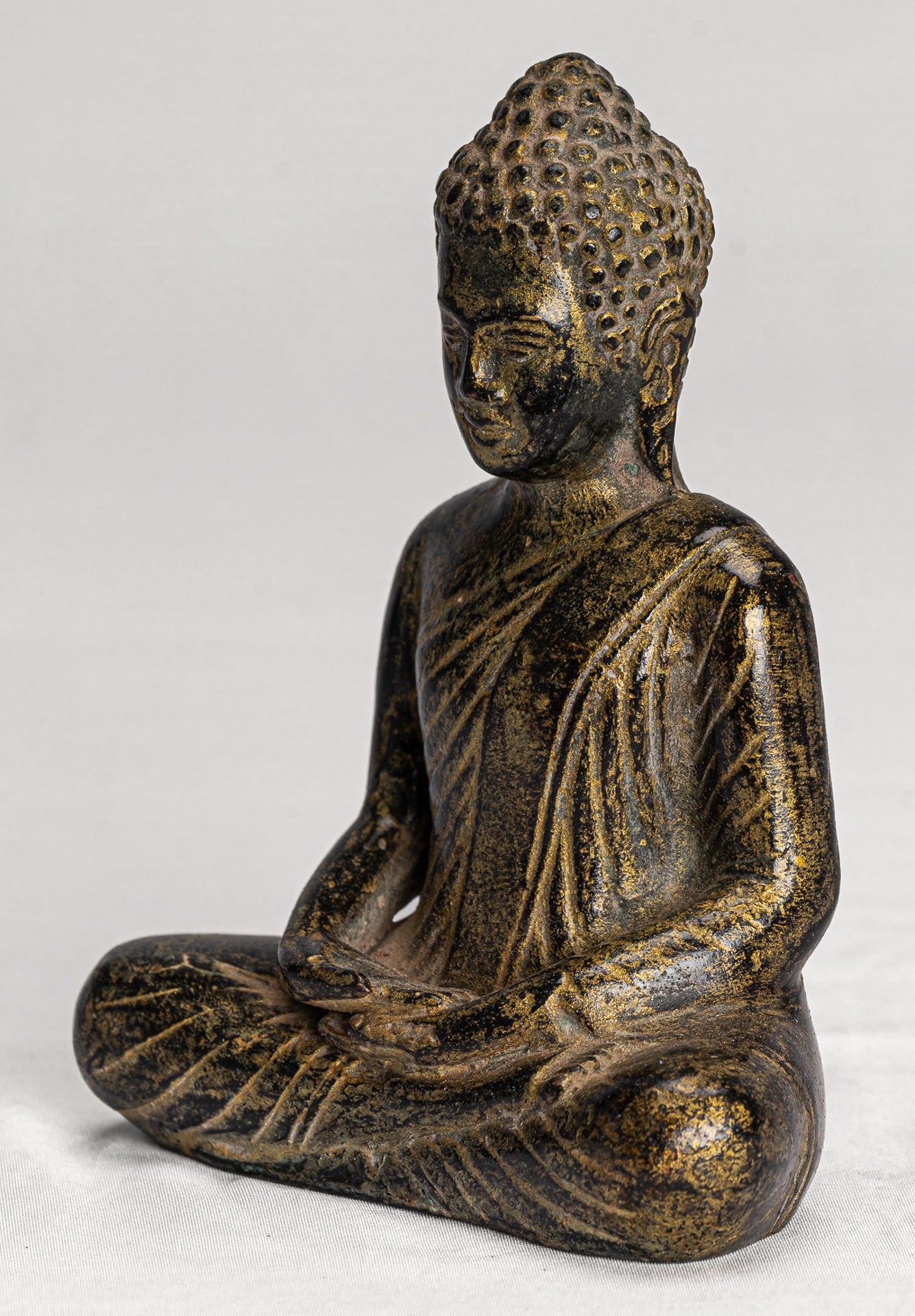 Antique Khmer Style Bronze Seated Meditation Angkor Buddha Statue -13.5cm/5"