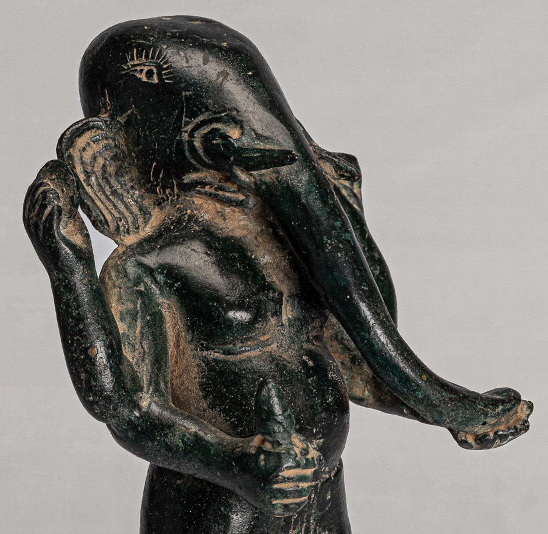 Ganesha Statue - Antique Vietnamese Style Bronze Standing Cham Four-Arm Ganesha Statue - 20cm/8"