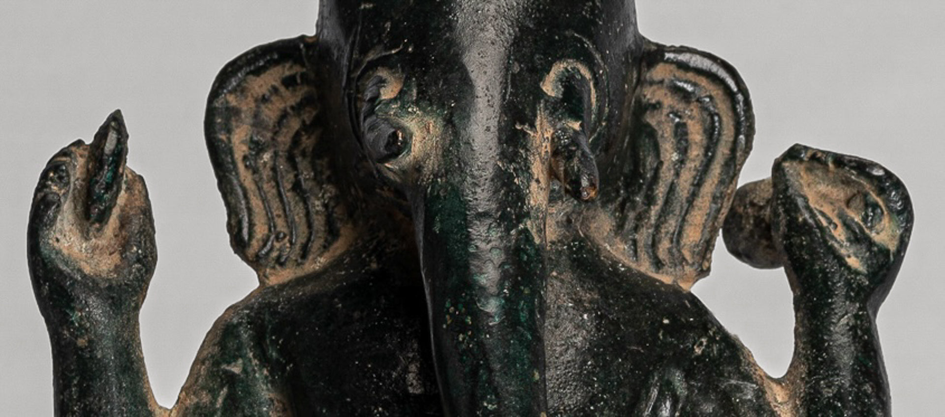 Ganesha Statue - Antique Vietnamese Style Bronze Standing Cham Four-Arm Ganesha Statue - 20cm/8"