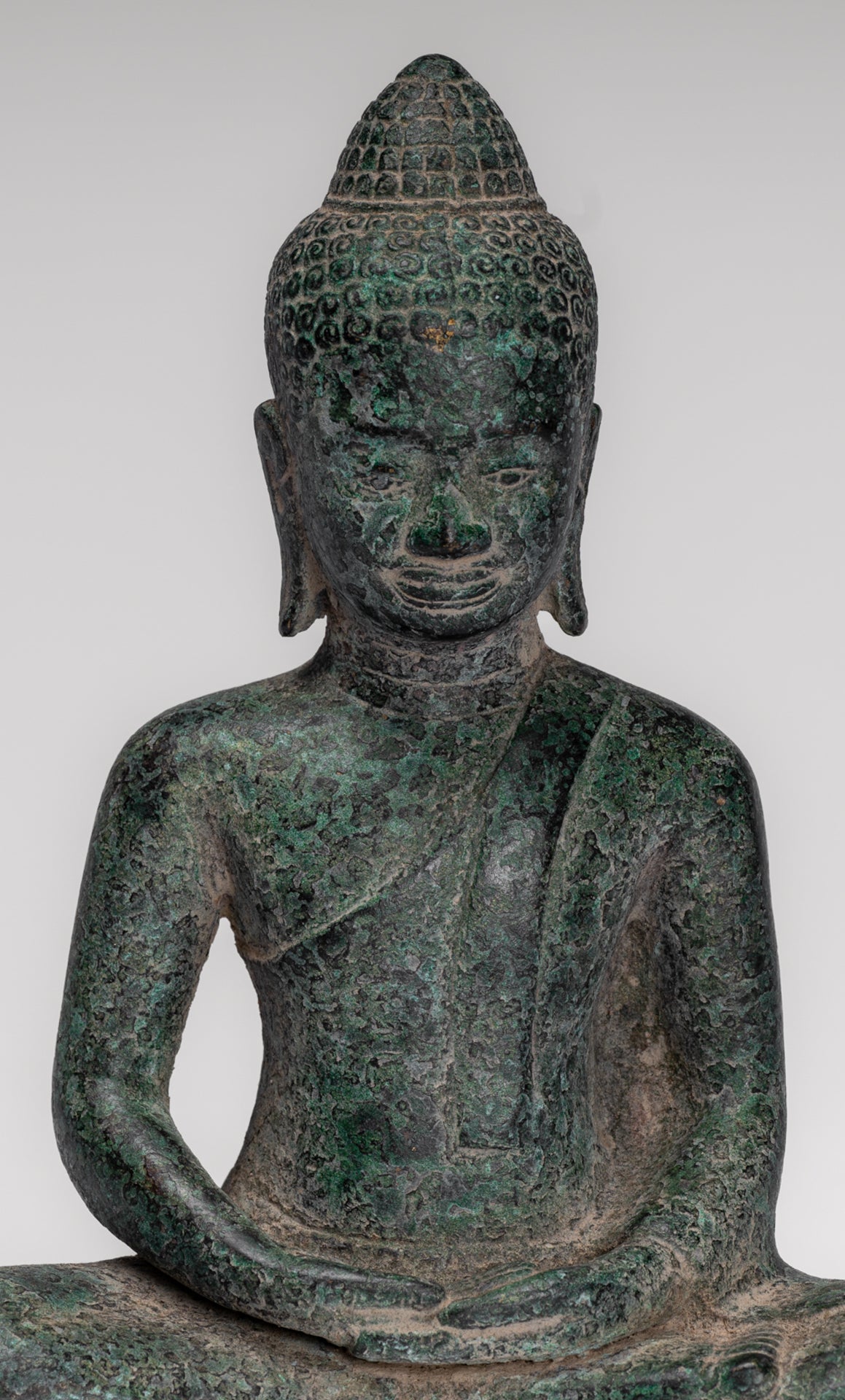 Buddha Statue - Antique Khmer Style Bronze Meditation Buddha Statue - 18cm/7"
