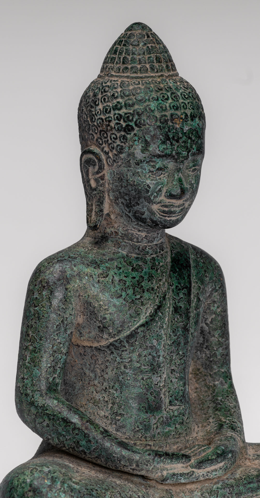 Buddha Statue - Antique Khmer Style Bronze Meditation Buddha Statue - 18cm/7"