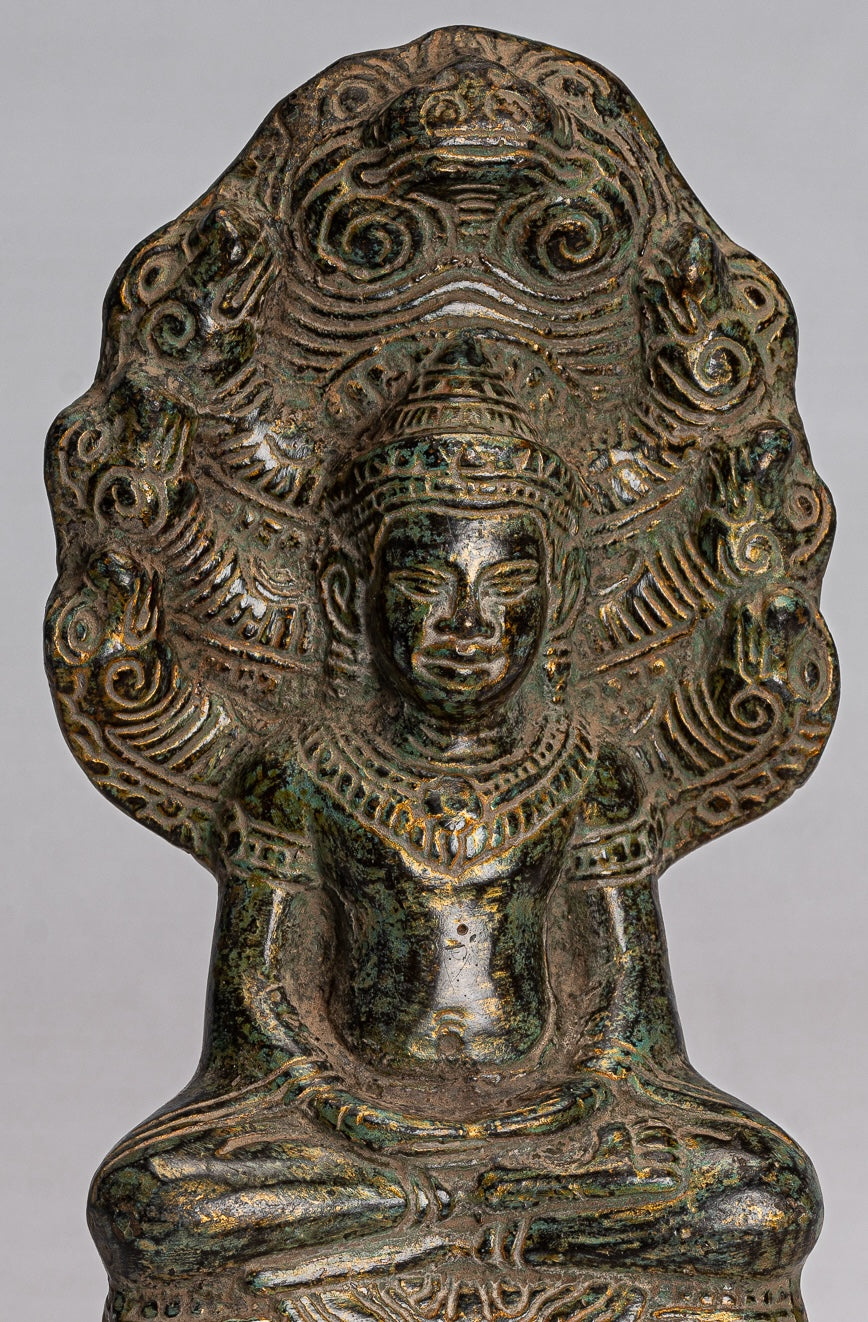 Estatua de Buda - Estilo de bayón antiguo Khmer Meditación Naga Naga Buddha - 21 cm/8 "