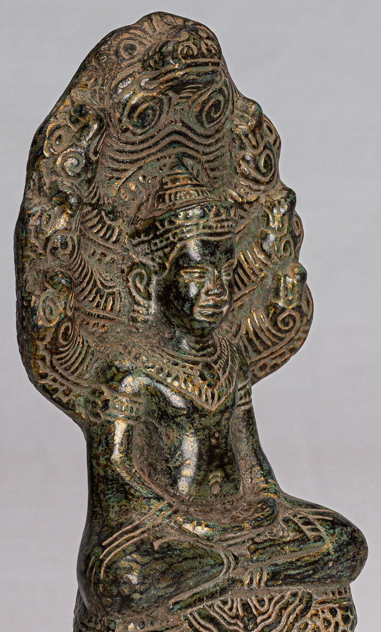 Estatua de Buda - Estilo de bayón antiguo Khmer Meditación Naga Naga Buddha - 21 cm/8 "
