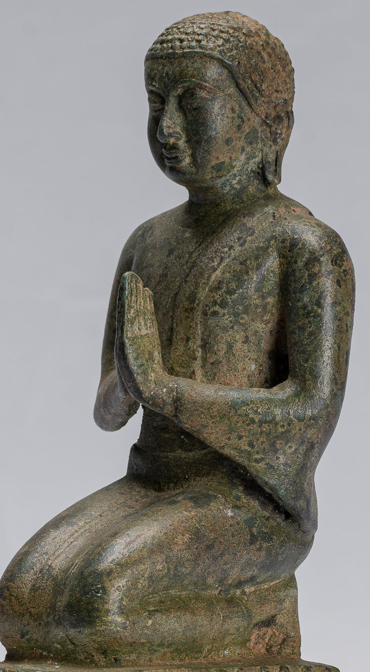Statua di Buddha - antico stile tailandese bronzo dvaravati devoto o discepolo della statua di Buddha - 21 cm/8 "