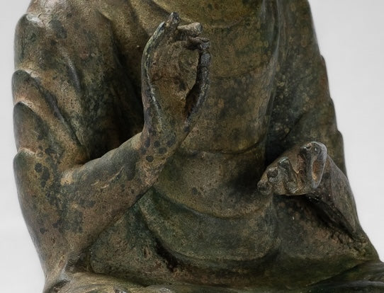 Indian Buddha Statue - Antique Gandhara Style Bronze Protection Buddha Statue - 25cm/10"