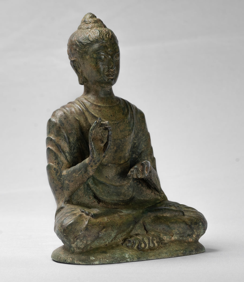 Indian Buddha Statue - Antique Gandhara Style Bronze Protection Buddha Statue - 25cm/10"