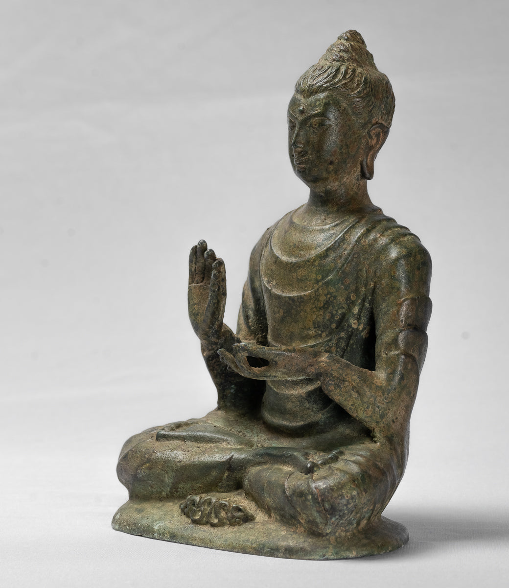 Indian Buddha Statue - Antique Gandhara Style Bronze Protection Buddha Statue - 25cm/10"
