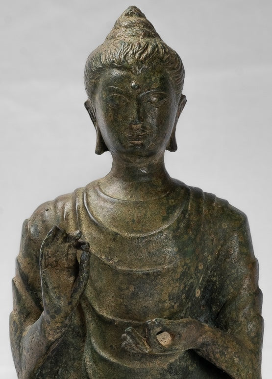 Indian Buddha Statue - Antique Gandhara Style Bronze Protection Buddha Statue - 25cm/10"