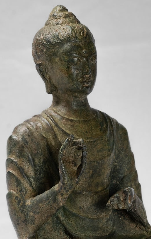 Indian Buddha Statue - Antique Gandhara Style Bronze Protection Buddha Statue - 25cm/10"