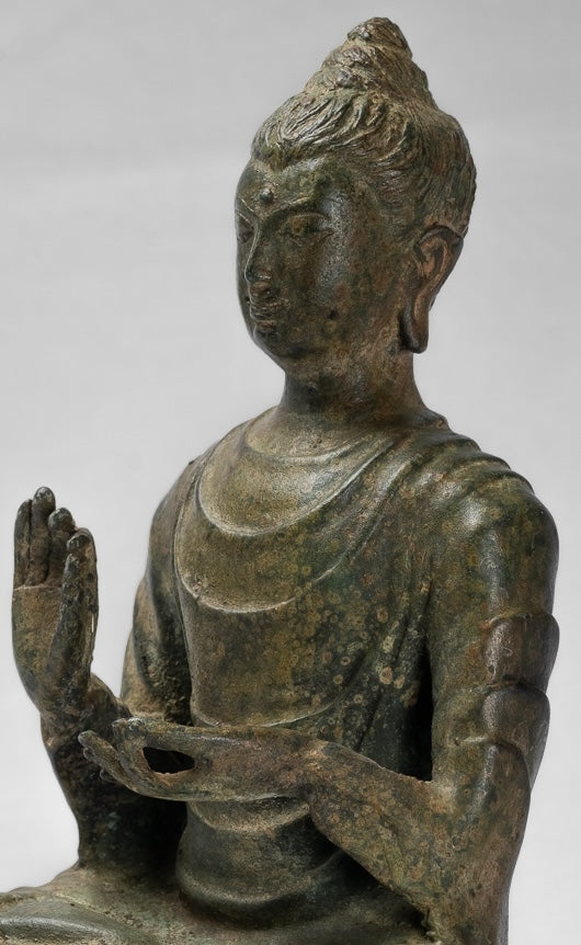 Indian Buddha Statue - Antique Gandhara Style Bronze Protection Buddha Statue - 25cm/10"