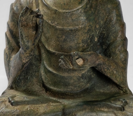 Indian Buddha Statue - Antique Gandhara Style Bronze Protection Buddha Statue - 25cm/10"