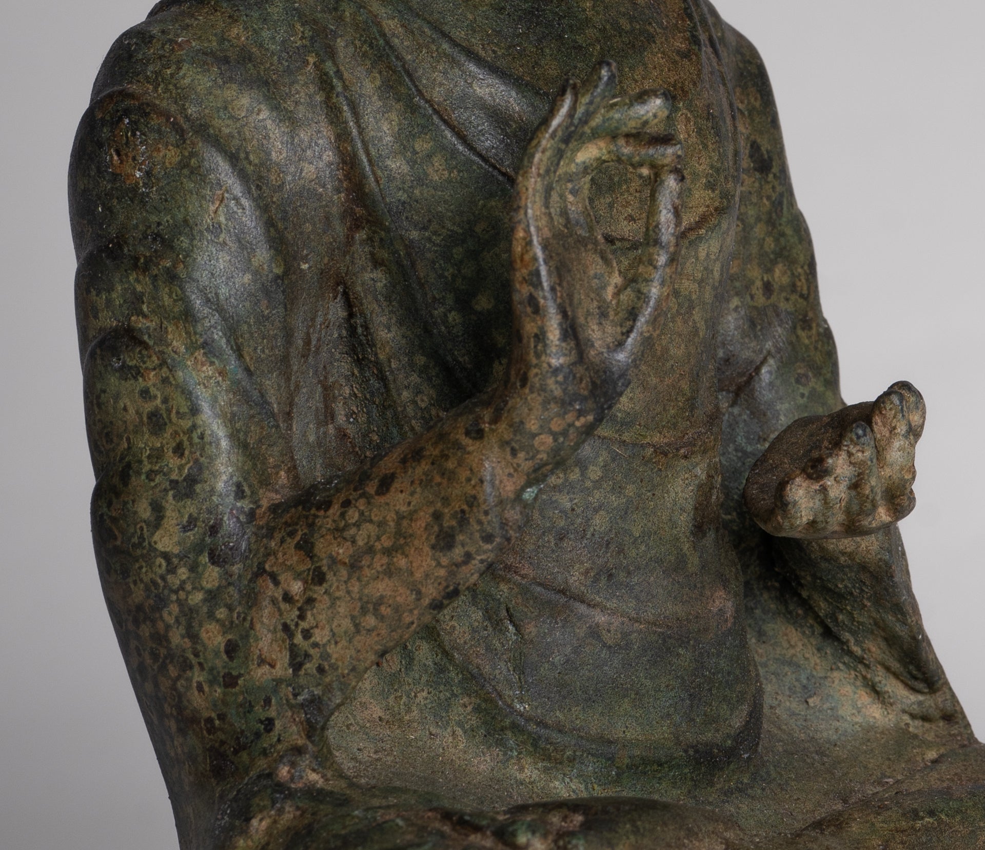 Indian Buddha Statue - Antique Gandhara Style Bronze Protection Buddha Statue - 26cm/10"