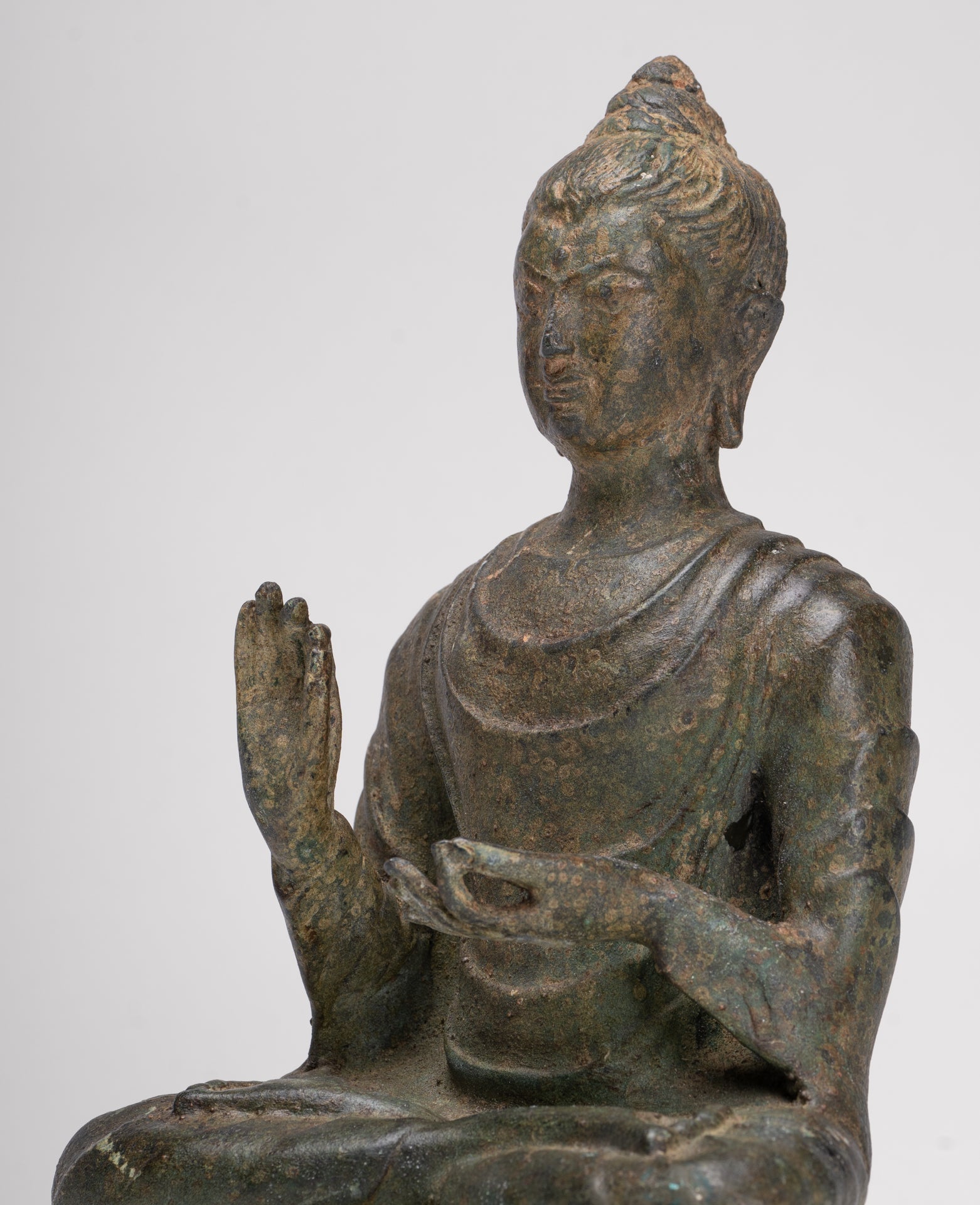Indian Buddha Statue - Antique Gandhara Style Bronze Protection Buddha Statue - 25cm/10"
