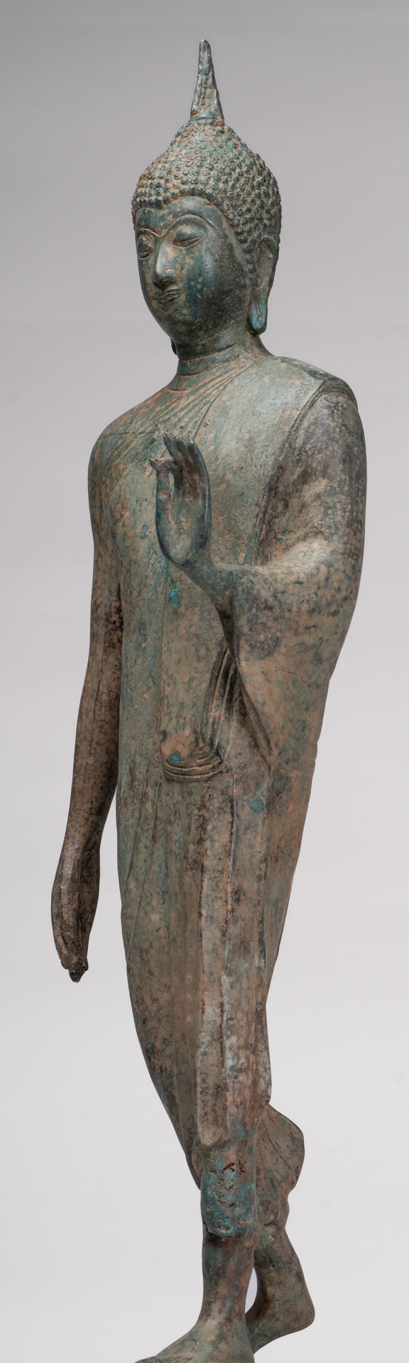 Antique Sukhothai Style Standing Bronze Protection Walking Buddha Statue - 65cm/26"