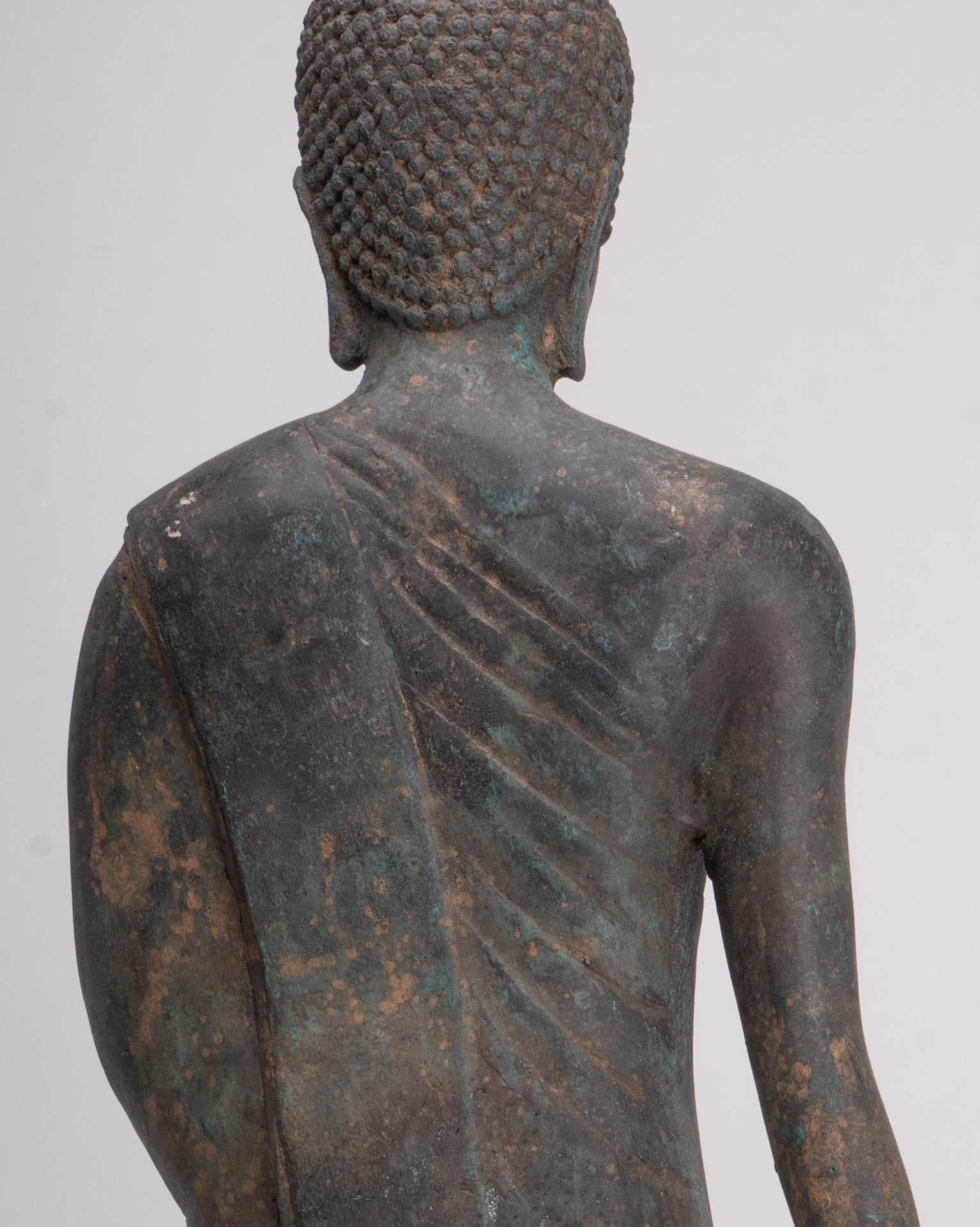 Antique Sukhothai Style Standing Bronze Protection Walking Buddha Statue - 65cm/26"