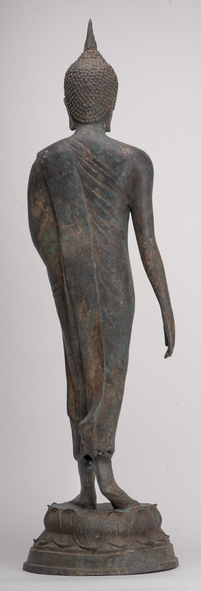 Antique Sukhothai Style Standing Bronze Protection Walking Buddha Statue - 65cm/26"