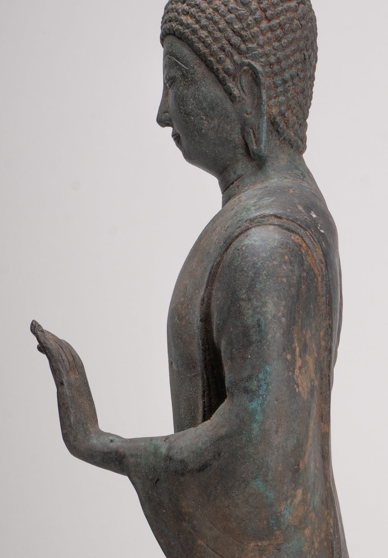 Antique Sukhothai Style Standing Bronze Protection Walking Buddha Statue - 65cm/26"