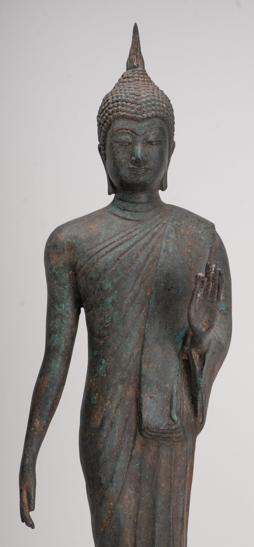 Antique Sukhothai Style Standing Bronze Protection Walking Buddha Statue - 65cm/26"