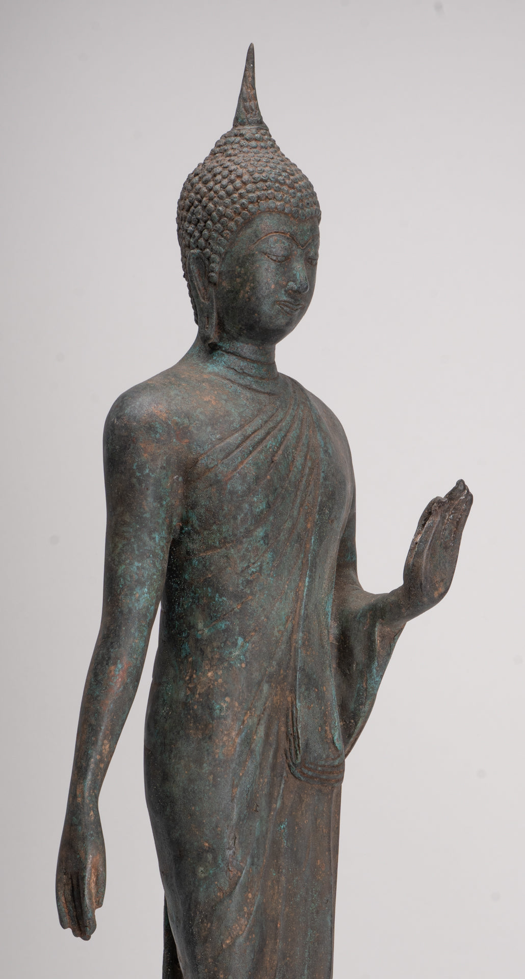 Antique Sukhothai Style Standing Bronze Protection Walking Buddha Statue - 65cm/26"