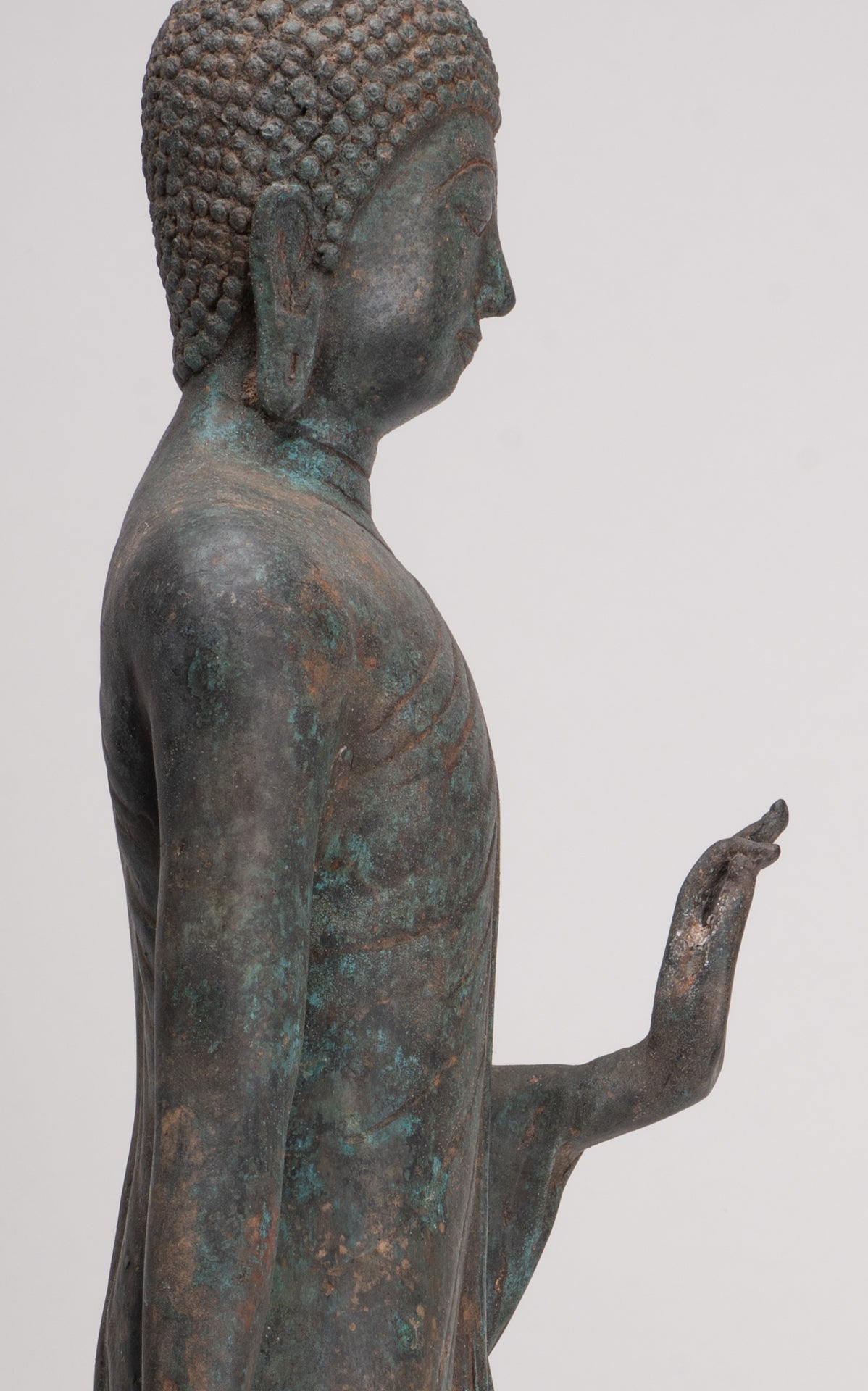 Antique Sukhothai Style Standing Bronze Protection Walking Buddha Statue - 65cm/26"