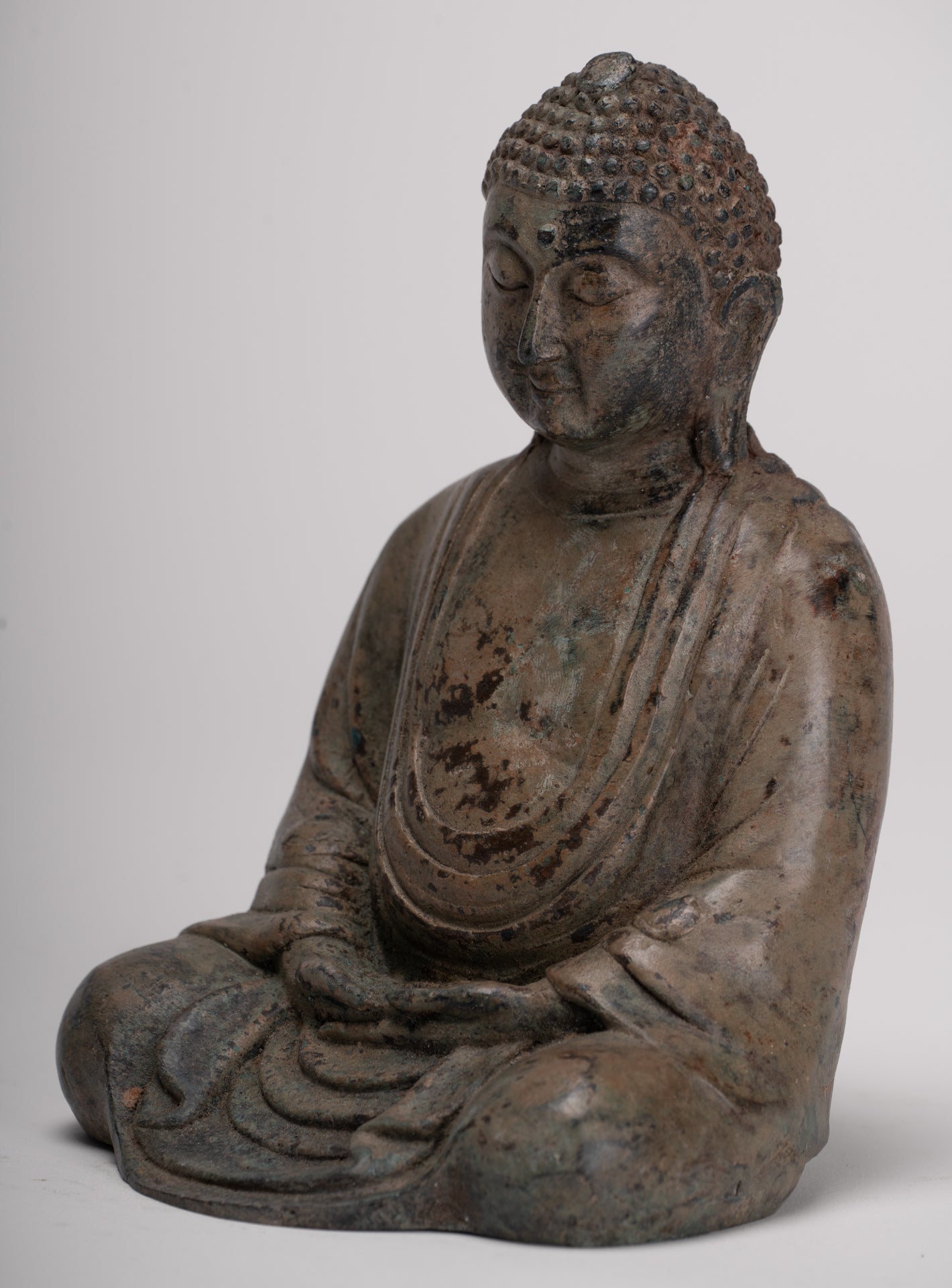 Japanese Buddha - Antique Japanese Style Bronze Seated Meditation Amitabha Buddha Statue - 18cm/7"