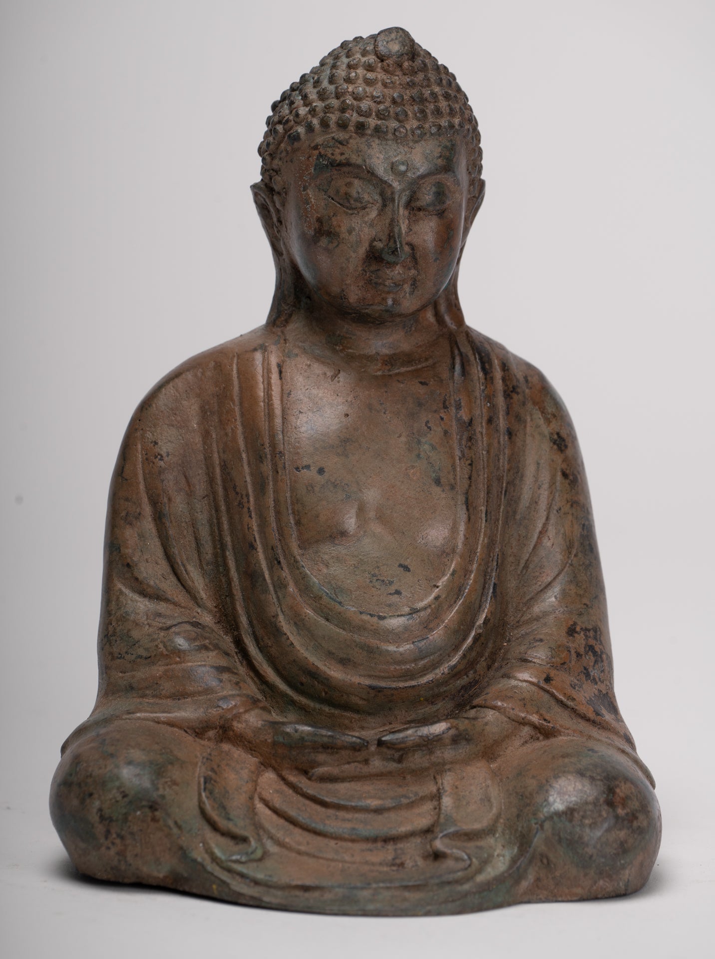 Japanese Buddha - Antique Japanese Style Bronze Seated Meditation Amitabha Buddha Statue - 18cm/7"