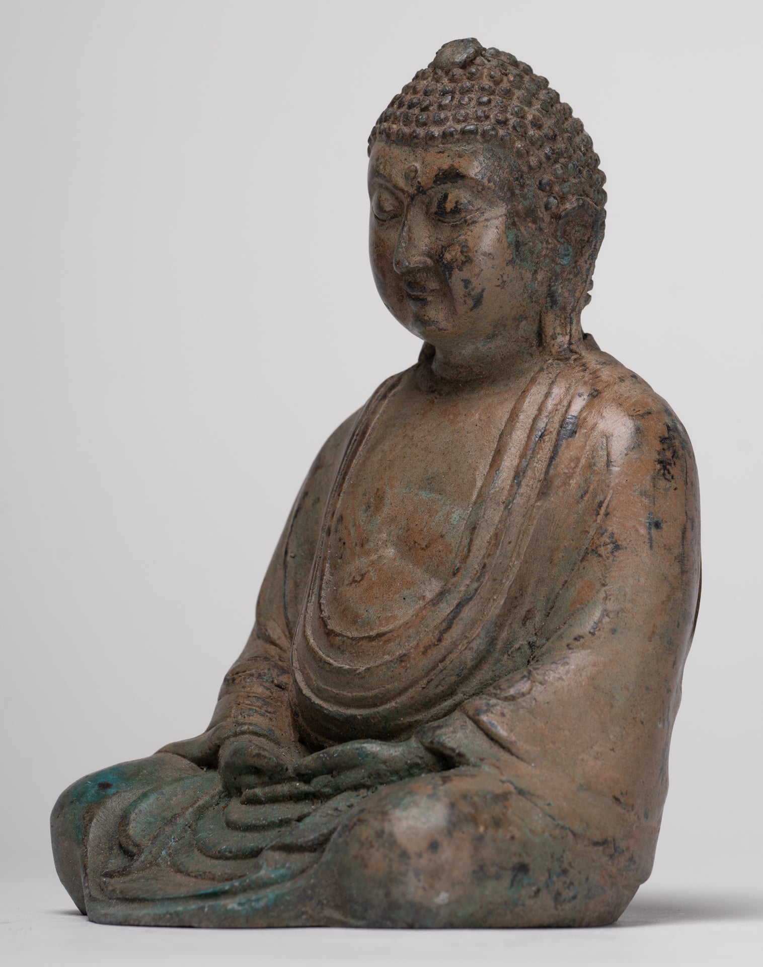 Japanese Buddha - Antique Japanese Style Bronze Seated Meditation Amitabha Buddha Statue - 18cm/7"