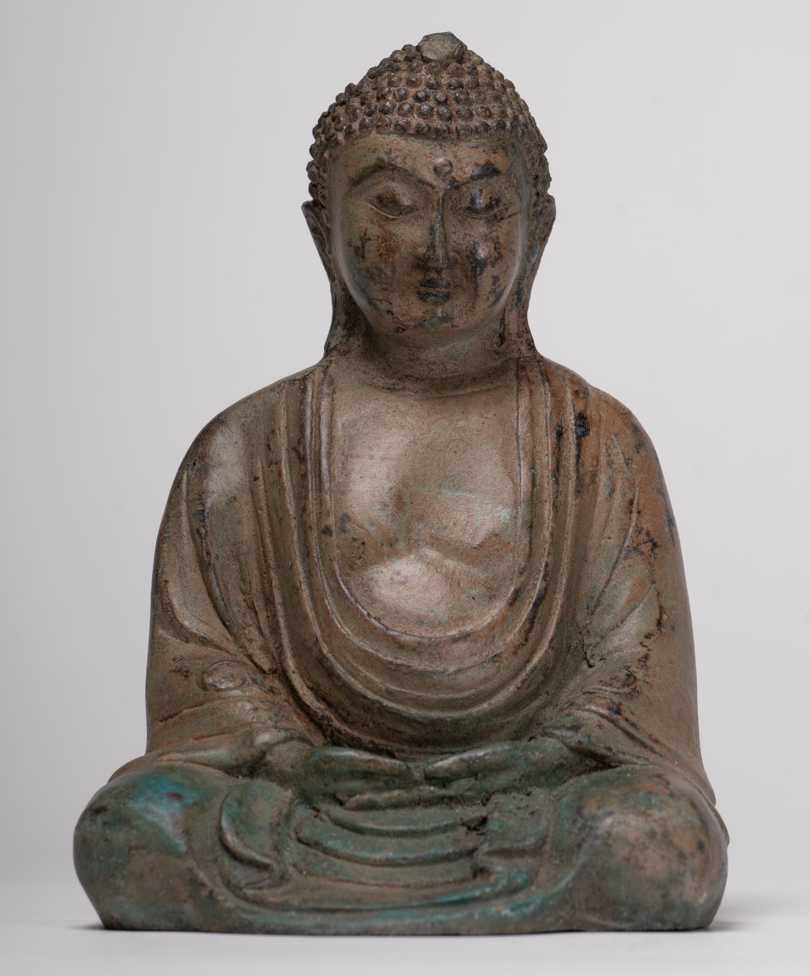 Japanese Buddha - Antique Japanese Style Bronze Seated Meditation Amitabha Buddha Statue - 18cm/7"