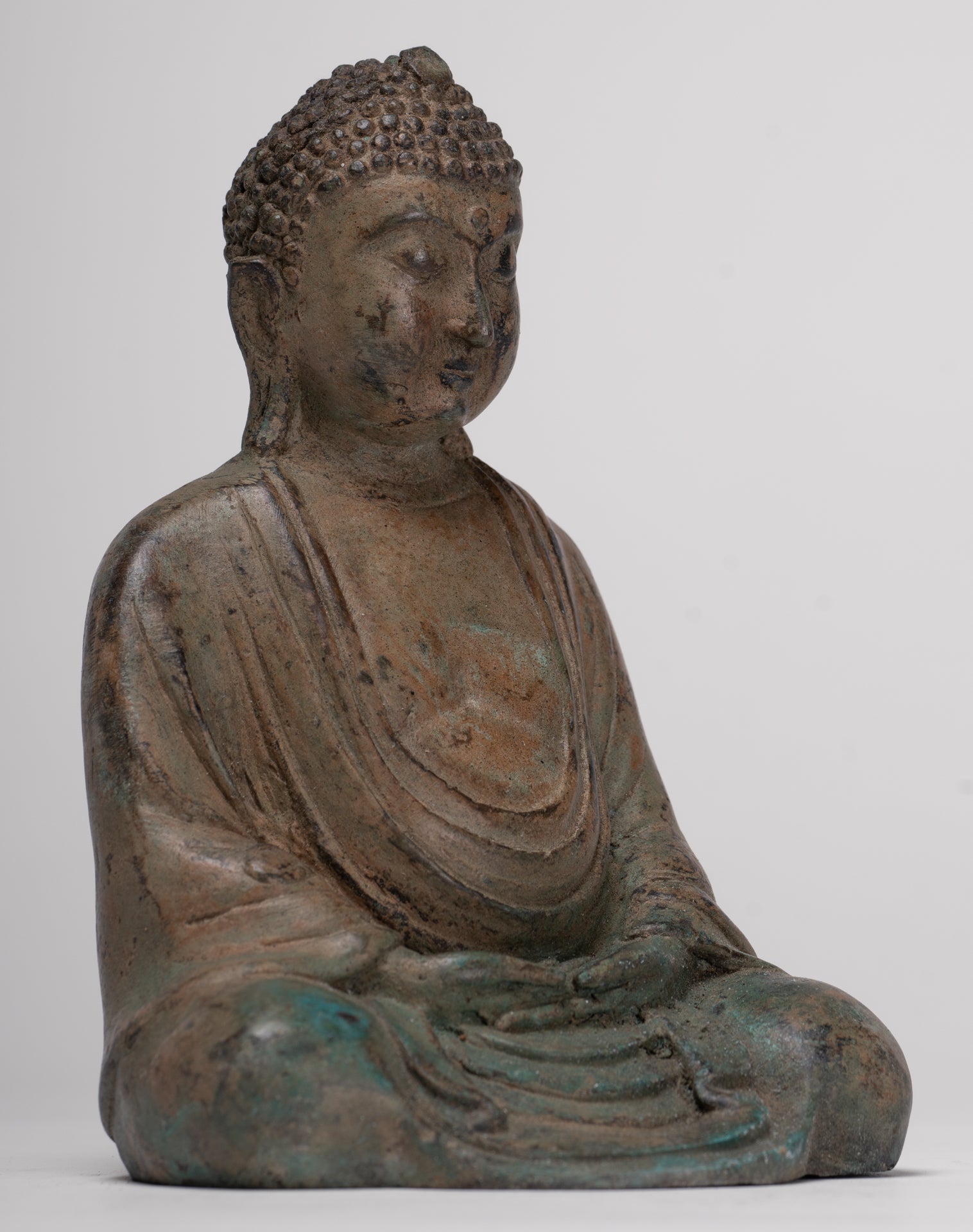 Japanese Buddha - Antique Japanese Style Bronze Seated Meditation Amitabha Buddha Statue - 18cm/7"