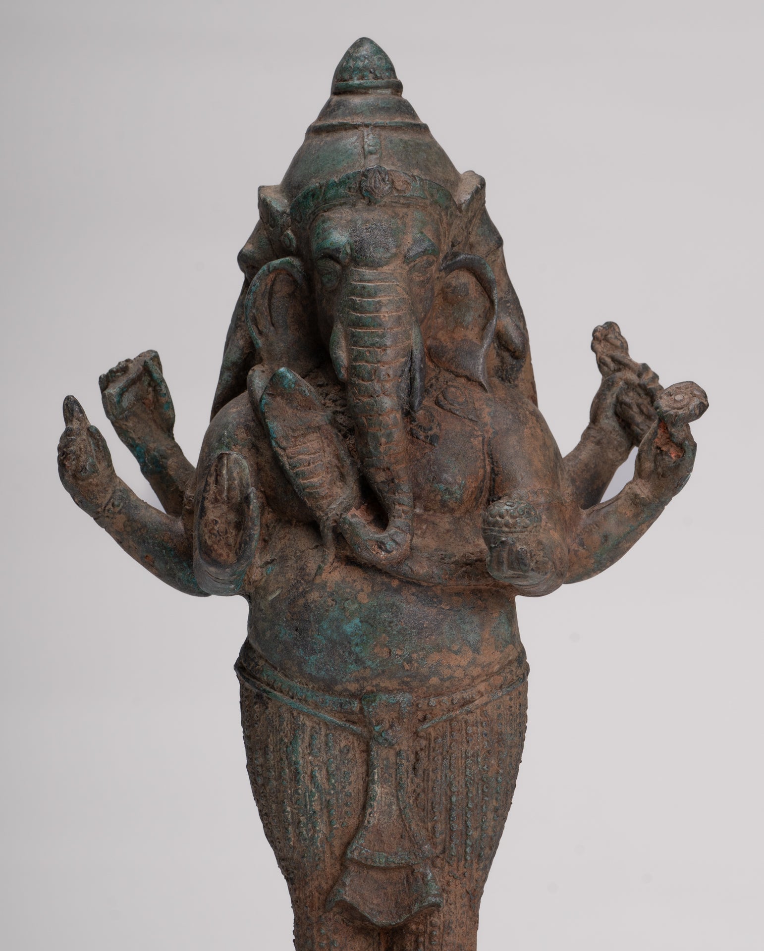 Ganesha Statue - Antique Thai Style Bronze Standing 6-Arm Ganesha Statue - 33cm/13"