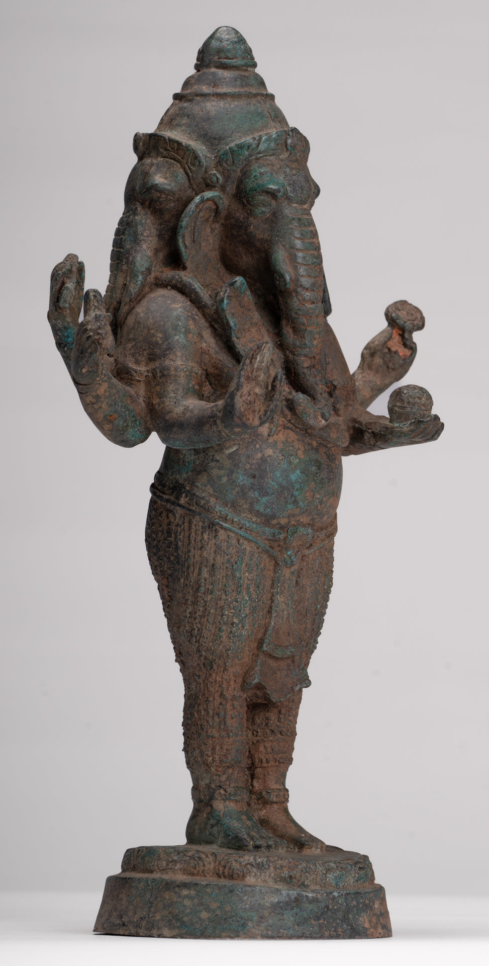 Ganesha Statue - Antique Thai Style Bronze Standing 6-Arm Ganesha Statue - 33cm/13"