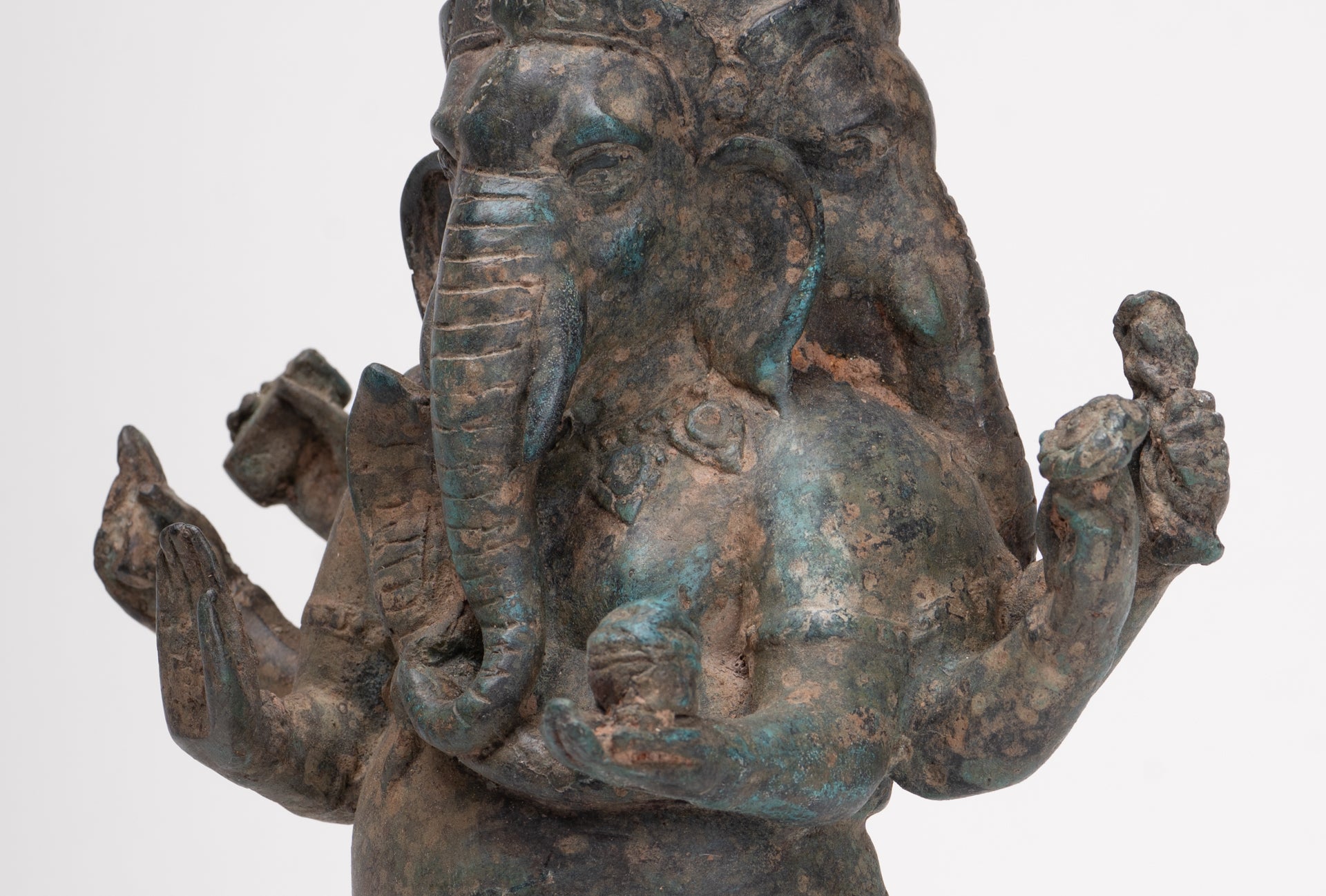 Ganesha Statue - Antique Thai Style Bronze Standing 6-Arm Ganesha Statue - 33cm/13"