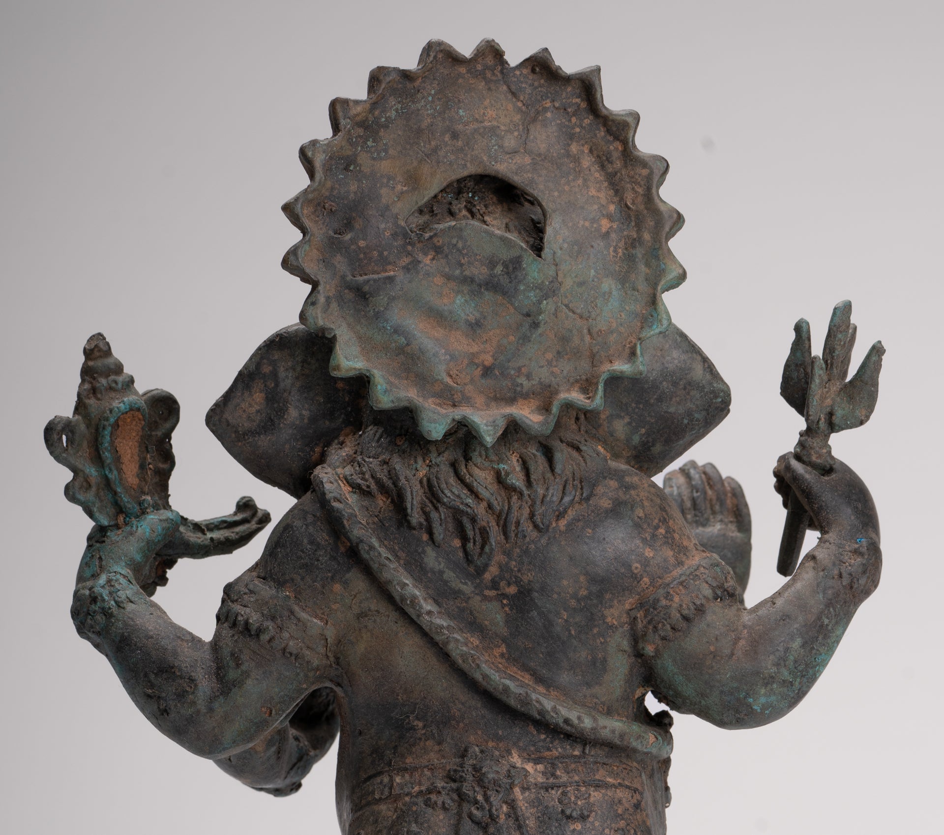 Ganesha Statue - Antique Thai Style Bronze Standing 4-Arm Ganesha Statue - 35cm/14"