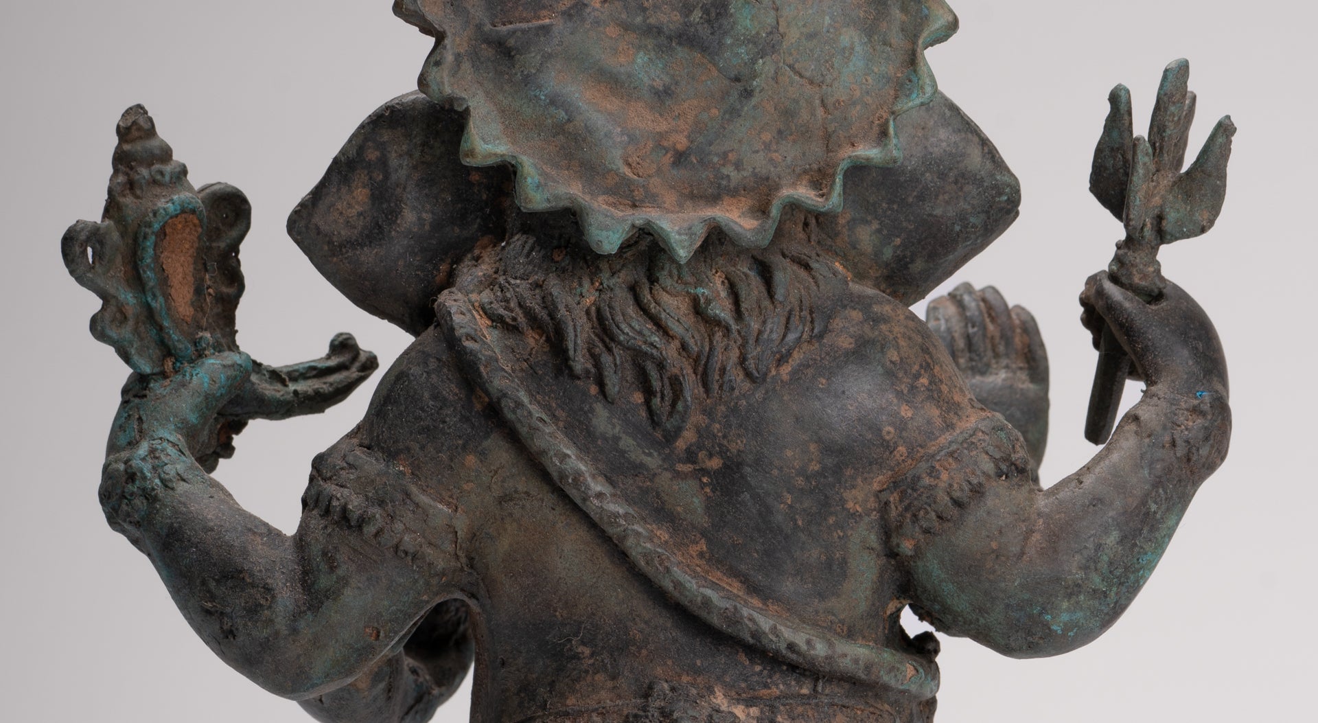 Ganesha Statue - Antique Thai Style Bronze Standing 4-Arm Ganesha Statue - 35cm/14"