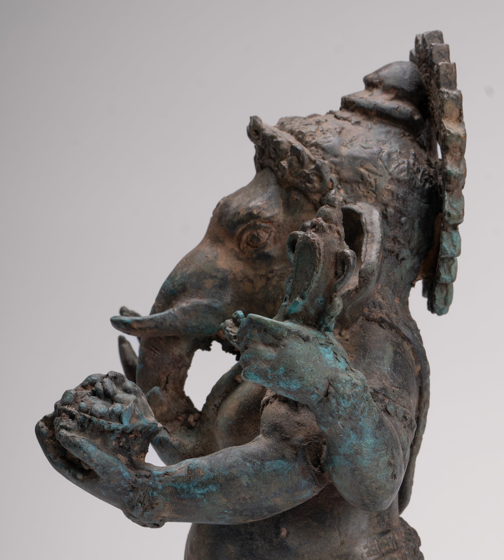 Ganesha Statue - Antique Thai Style Bronze Standing 4-Arm Ganesha Statue - 35cm/14"