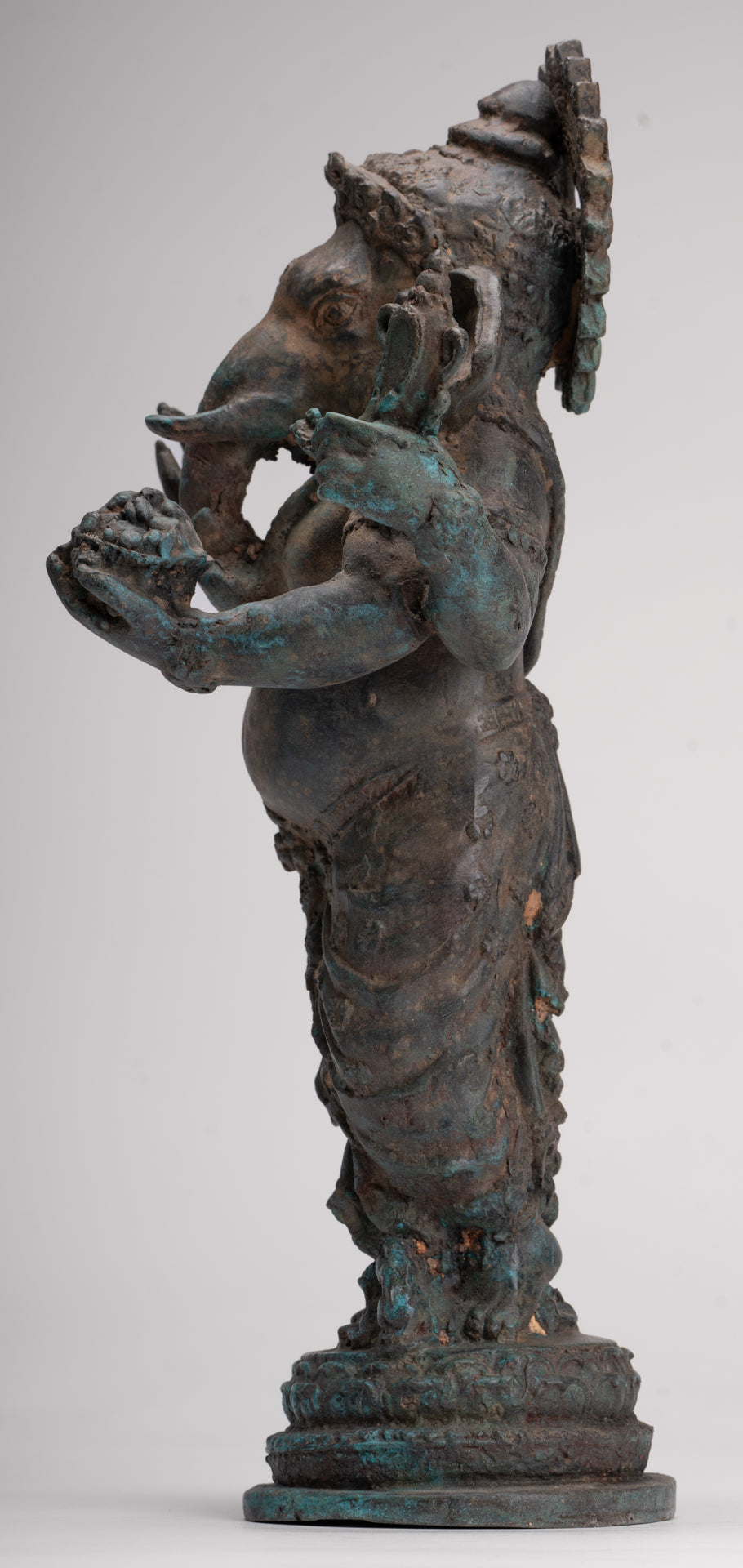 Ganesha Statue - Antique Thai Style Bronze Standing 4-Arm Ganesha Statue - 35cm/14"