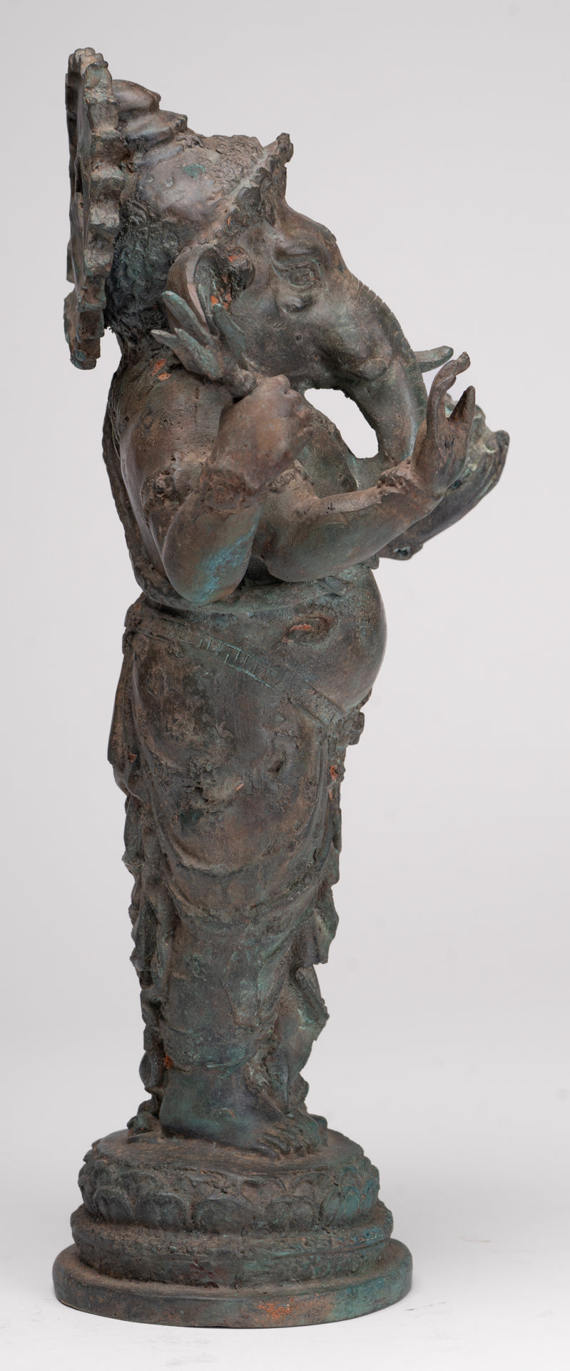 Ganesha Statue - Antique Thai Style Bronze Standing 4-Arm Ganesha Statue - 35cm/14"
