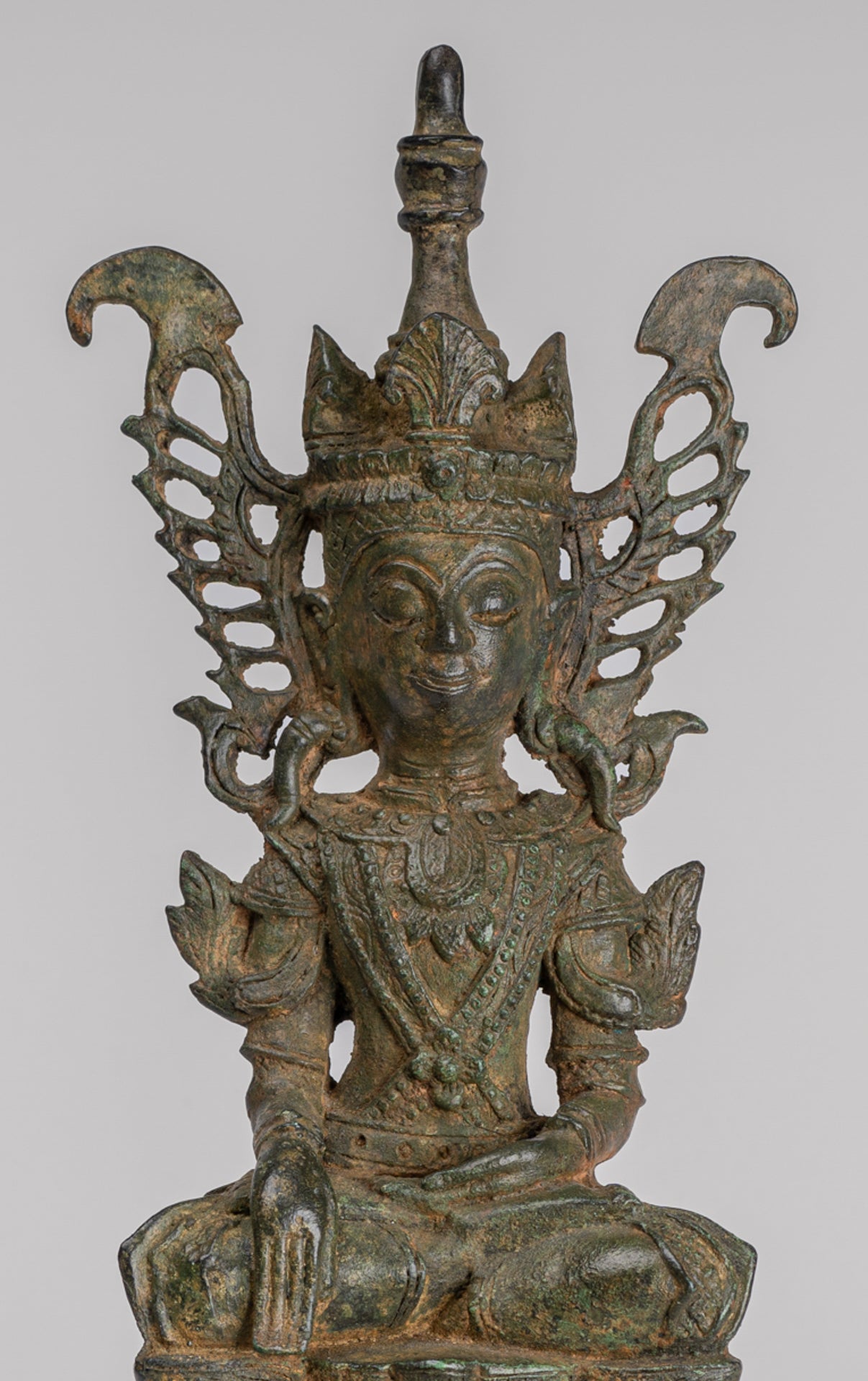 Buddha Statue - Antique Burmese Style Bronze Shan Enlightenment Seated Buddha Statue - 35cm/14"